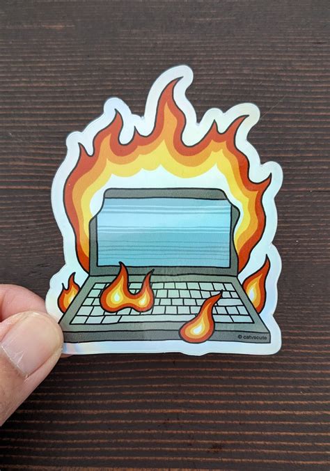 Computer Laptop on Fire Work Sticker Laptop Decal Holographic - Etsy