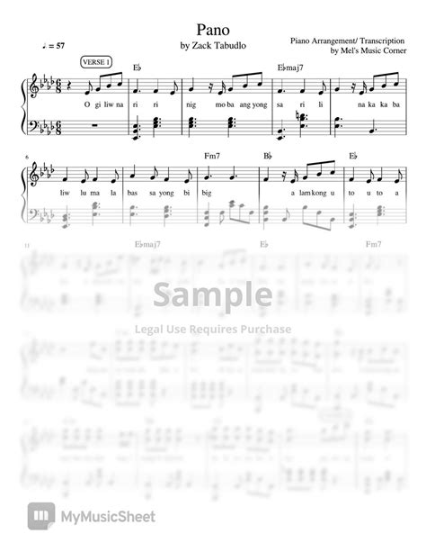 Zack Tabudlo Pano Piano Sheet Music Sheets By Mels Music Corner