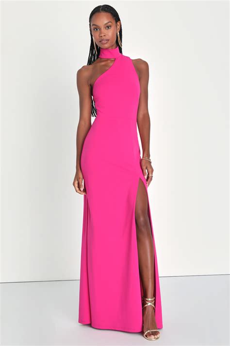 Pink Asymmetrical Maxi Dress Halter Maxi Dress Cutout Dress Lulus