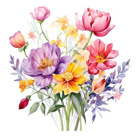 Premium Photo Composition Of Flowers Painted In Watercolor