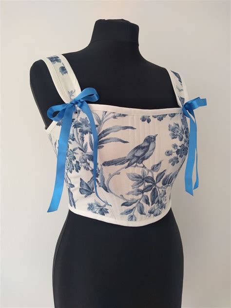 Small Blue Bird Toile De Jouy Renaissance Corset 18th Century Stays