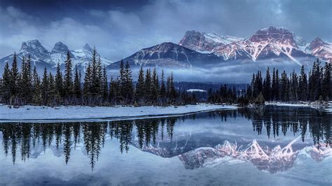 Spruce Winter Nature Mountains Pemandangan Danau Salju 3840x2160