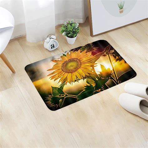 Vicbovo Washable Rug Non Slip Shoulder Mat Soft Rug Bedroom Sunflower