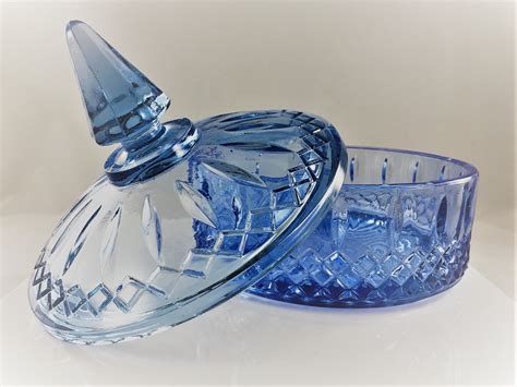 Vintage Indiana Glass Ice Blue Diamond Point Princess Covered