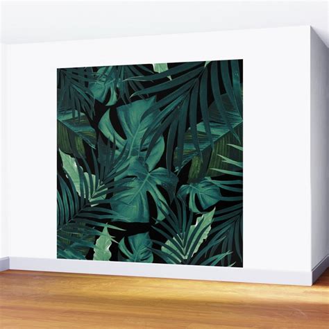 Tropical Jungle Night Leaves Pattern 1 Tropical Decor Art Society6 Wall Mural By