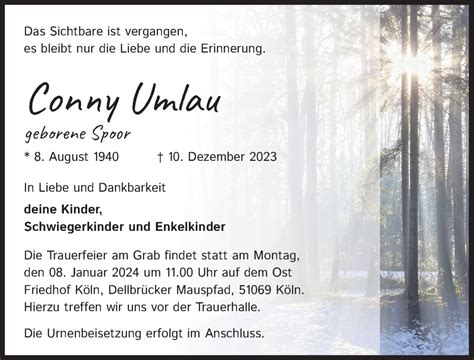 Traueranzeigen Von Conny Umlau Wirtrauern