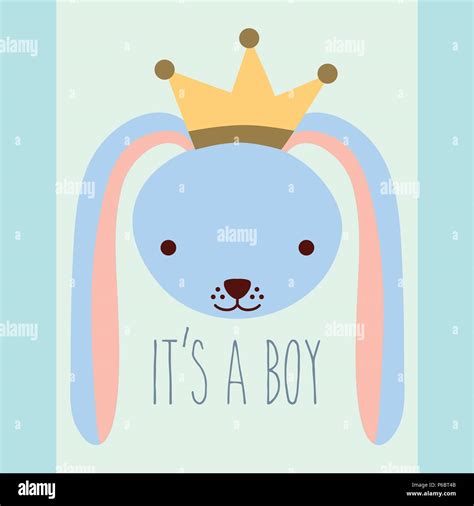 Cute Blue Rabbit Head Wearing Crown Baby Shower Card Stock Vector Image