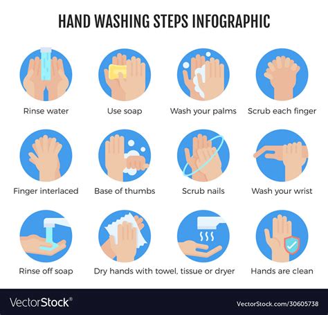 Hand washing steps infographic Royalty Free Vector Image