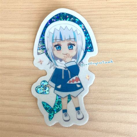 Hololive EN Gawr Gura Pastel Waterproof Glitter Sticker Kawaii Vtuber