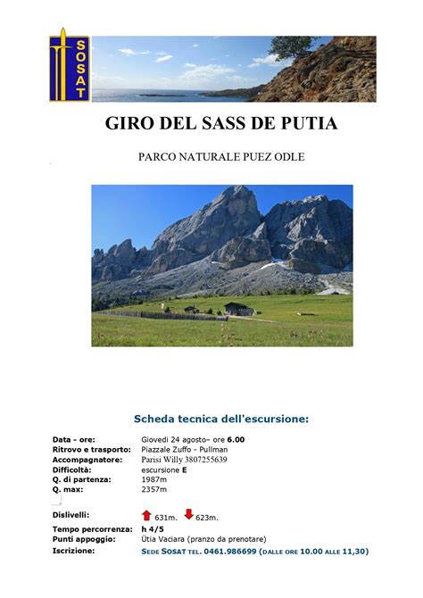 Giovedì 24 agosto 2023 Giro del Sass de Putia La Sosat