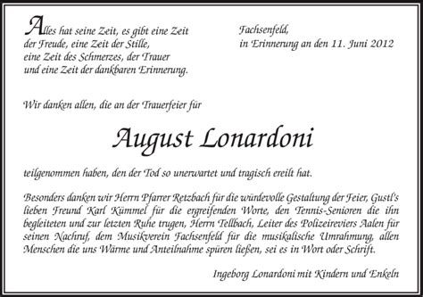 Traueranzeigen Von August Lonardoni Ostalbtrauer