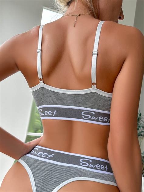 Letter Graphic Contrast Binding Lingerie Set Shein Usa