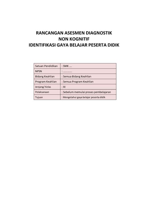 Asesmen Diagnostik Gaya Belajar Siswa RANCANGAN ASESMEN DIAGNOSTIK