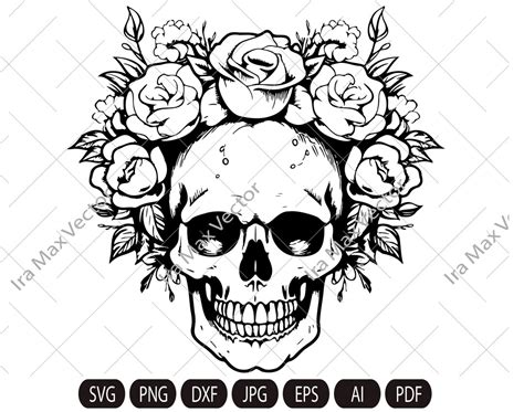 Floral Skull Svg Skull Svg Flower Skull Svg Flower Skull Clip Art