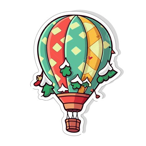 Sticker Christmas Hot Air Balloon Vector Clipart Sticker Design With