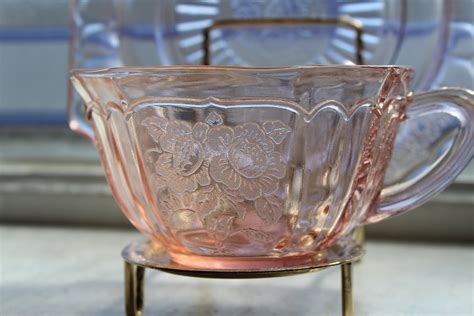 Pink Depression Glass Cup And Saucer Mayfair Open Rose Vintage Etsy