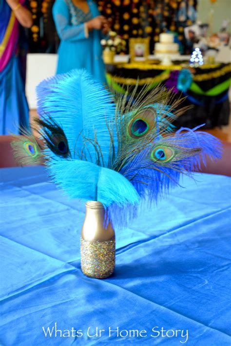 Peacock And Ostrich Feather Centerpiece For Peacock Themed Parties