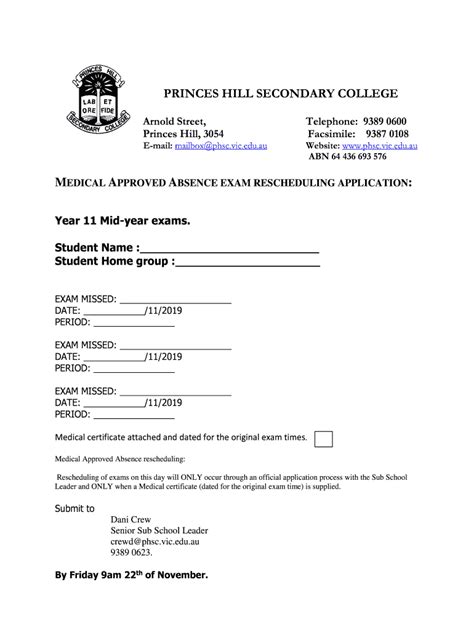 Fillable Online Confluence Phsc Vic Edu Medical Approved Absence Exam