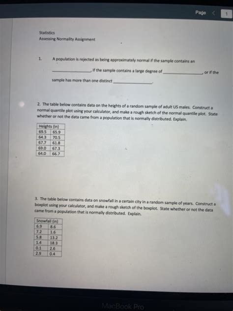 Solved Page Statistics Assessing Normality Assignment A Chegg