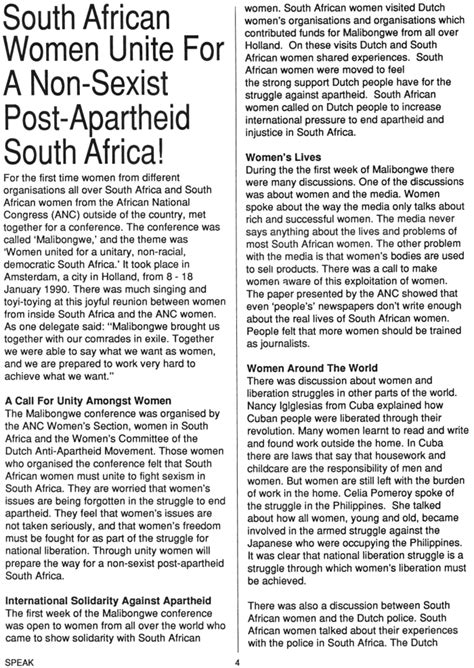 South African Women Unite For A Non Sexist Post Apartheid South Africa