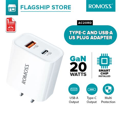 Romoss Ac Rd Usb A Usb C Wall Charger Pd W Us Plug Adapter Quick