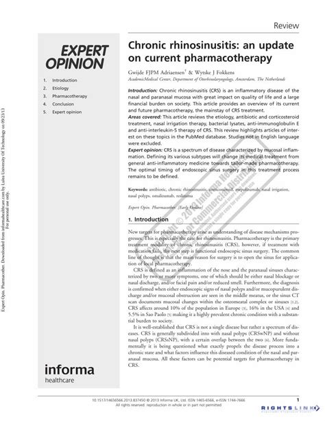 Pdf Chronic Rhinosinusitis An Update On Current Pharmacotherapy