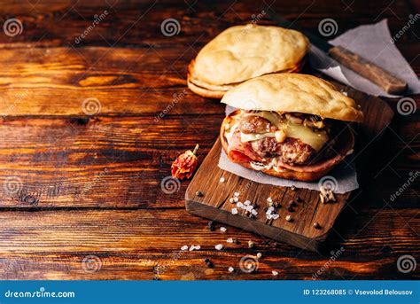 Homemade Burger On Cutting Board Stock Image Image Of Grill