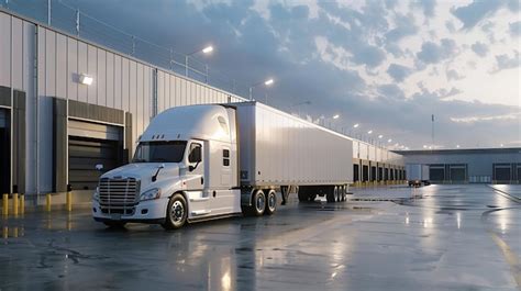 Semitrailer Truck Parked In Front Of Warehouse Loading Dock Premium