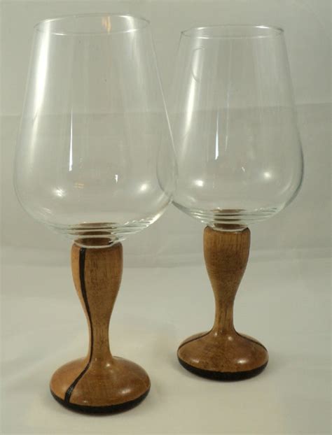 Turned Wood Wood Stem Wine Glasses Set Of By Willowswitchdesigns