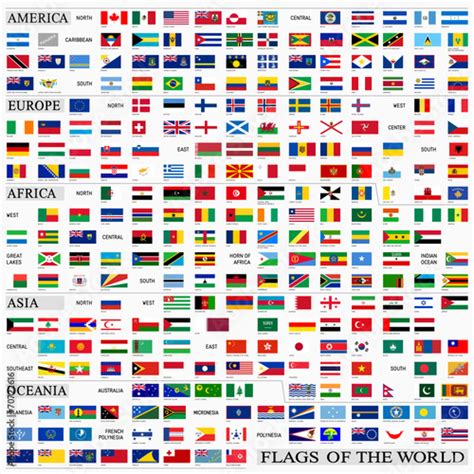 World flags with official proportions, by continents Stock Vector ...