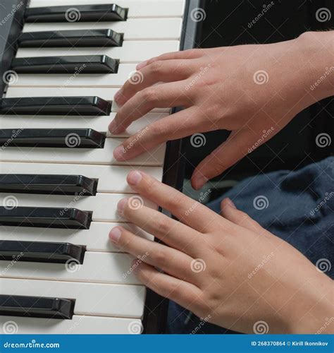 Music Practice On Piano Keyboard Two Hands Playing Exercises Stock