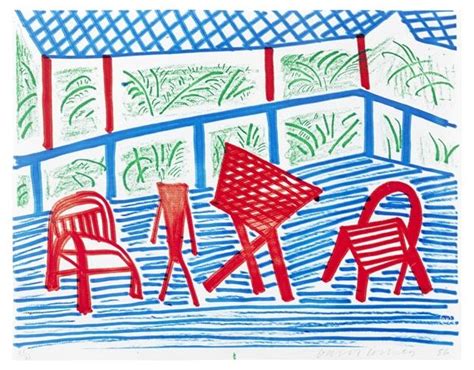 David Hockney Two Red Chairs And Table March 1986 Homemade Print