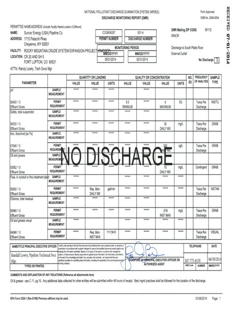 Fillable Online DISCHARGE MONITORING REPORT DMR NATIONAL Fax