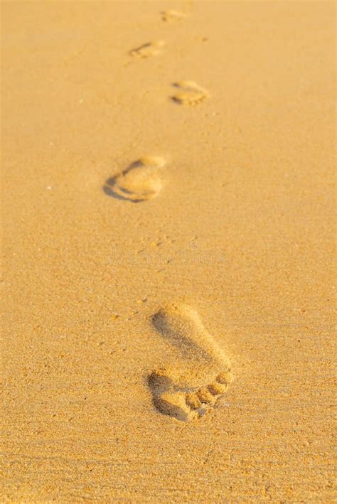 Marche Sur La Plage De Sable Laissant Des Empreintes De Pas Dans Le