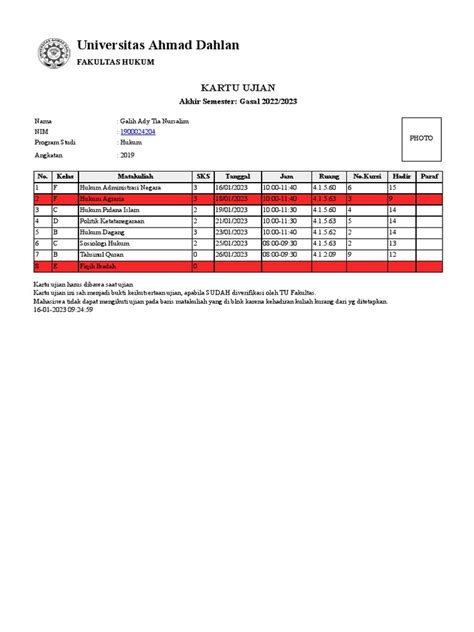 Cetak Kartu Ujian Akhir Semester Portal Uad Pdf