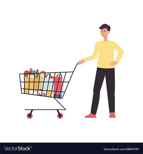 Cartoon Man Standing With Shopping Cart Full Vector Image