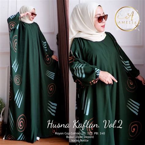 Jual Husna Kaftan Wanita Size Super Jumbo Xxxxl Rayon Tebal Motif Cap