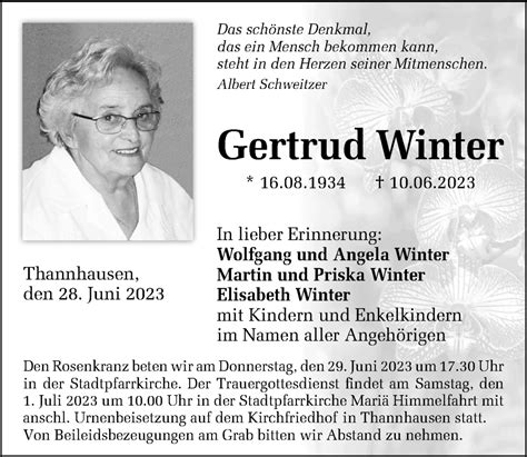 Traueranzeigen Von Gertrud Winter Augsburger Allgemeine Zeitung