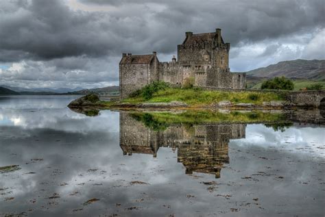 Wallpaper Clouds Lake Scotland Reflection Castle Fortress