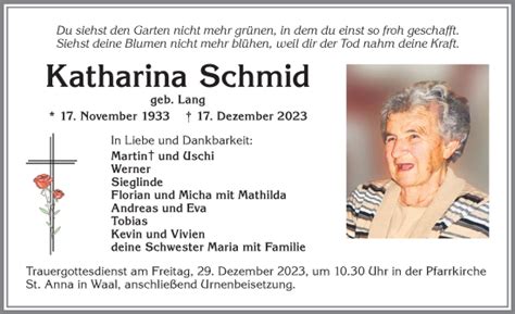 Traueranzeigen Von Katharina Schmid Allgäuer Zeitung