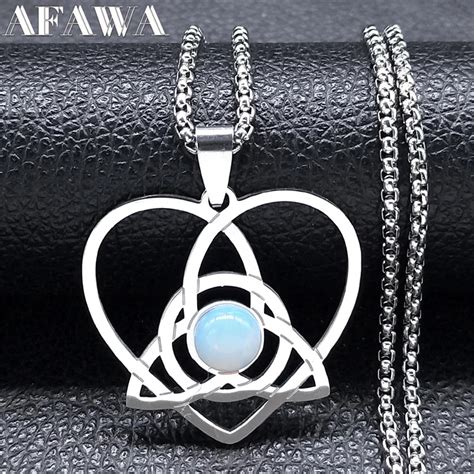 Witch Trinity Knot Heart Pendant Necklace For Women Men Silver Color