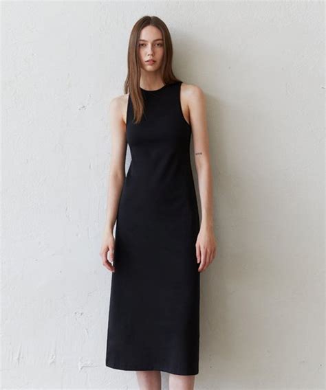 MUSINSA公式 LADY VOLUME HALTERNECK SLIM DRESS BLACK