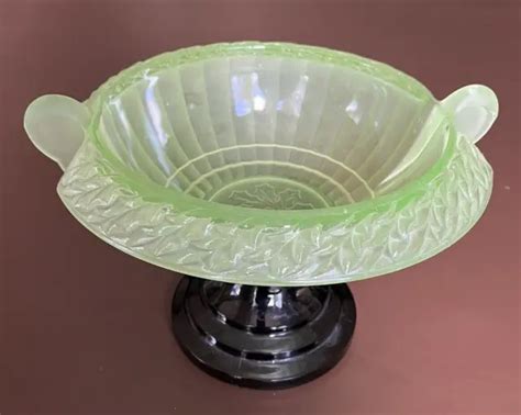 Rare Art Deco Frosted Uranium Glass Bowl And Pedestal Walther Sohne Berlin 1930s £14500