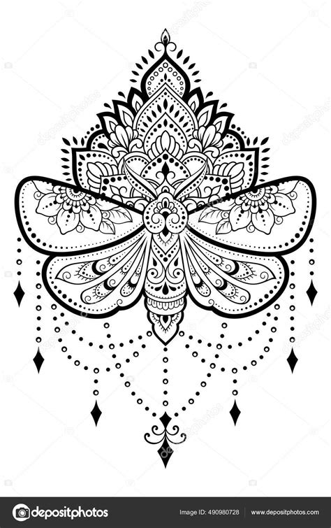 Moth Decorated Indian Ethnic Floral Vintage Pattern Hand Drawn