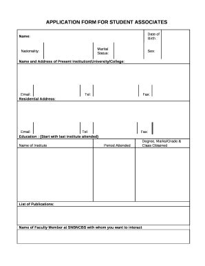 Fillable Online Bose Res APPLICATION FORM FOR STUDENT ASSOCIATES Bose