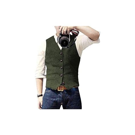 Solovedress Gilet Da Abito Da Uomo Elegante Tweed Panciotto Casual