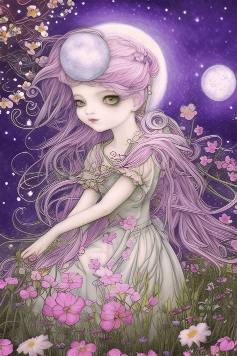 Beautiful 8k Flower Pastel Fairy Tale Garden With Moon · Creative Fabrica