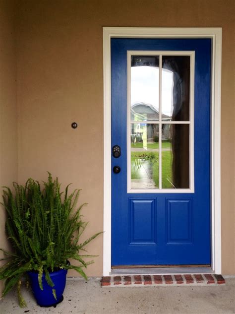 Front Door Spring Make Over Bright Blue Front Door With Fern Blue