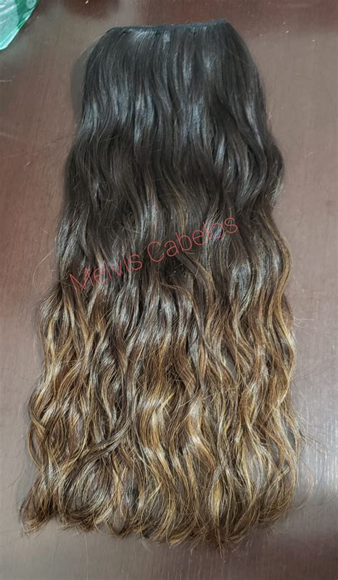 Aplique Tic Tac Cabelo Humano Castanho Ondulado C Ombre Hair Mel