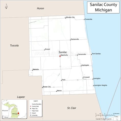 Map of Sanilac County, Michigan